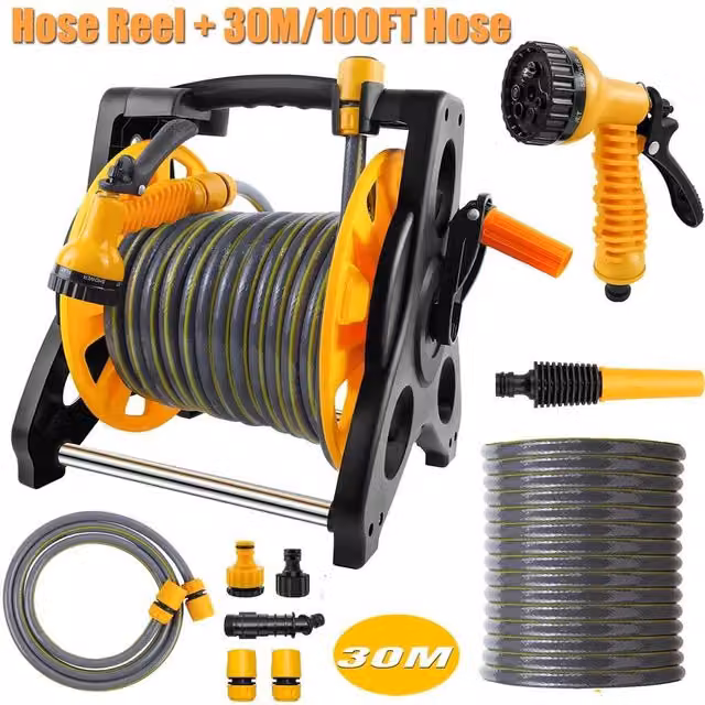 FLAVORA Compact Garden Hose Reel with 30m Hose in Orange – 1