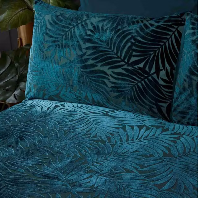 Rapport Home Paloma Reversible Floral Jacquard Duvet Cover in Green and Blue, 90 x 200 cm