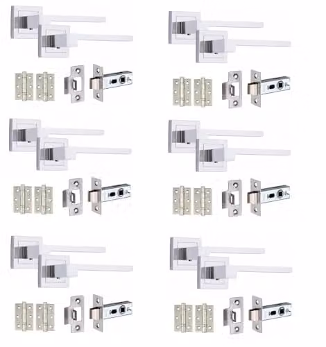 Golden Grace Zeta Door Handles with 2.5 inch Latch, Polished Chrome, 6 Sets