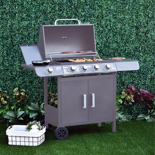 Outsunny Gas BBQ Trolley with Side Burner in Grey and Stainless Steel
