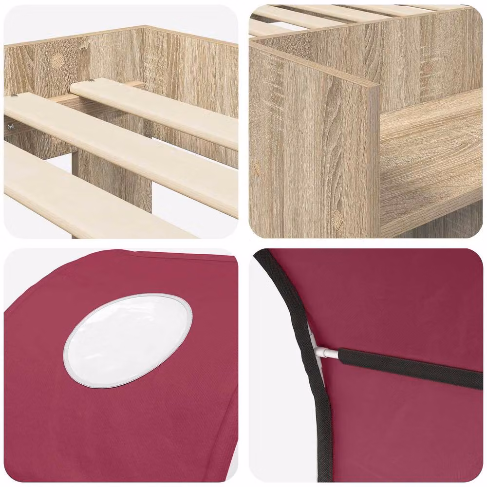 Berkfield Home 3-Piece Bed with Tunnel and Lift-Up Base in Sonoma Oak and Red Brown Engineered Wood – 5