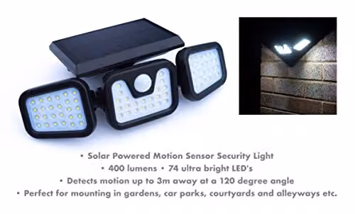 St Helens Home & Garden Solar Powered Motion Sensor Wall Security Light with 74 LEDs in Black – 4