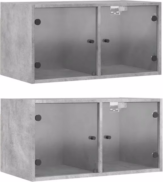 Berkfield Home Set of 2 Wall Mounted Cabinets with Glass Doors in Concrete Grey, W/D/H: 68.5 x 37 x 35 cm – 1