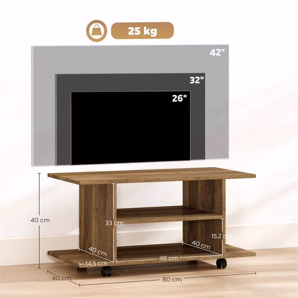 Nordara Modern Walnut Mobile TV Cabinet Stand with Storage Shelves in Brown – 5