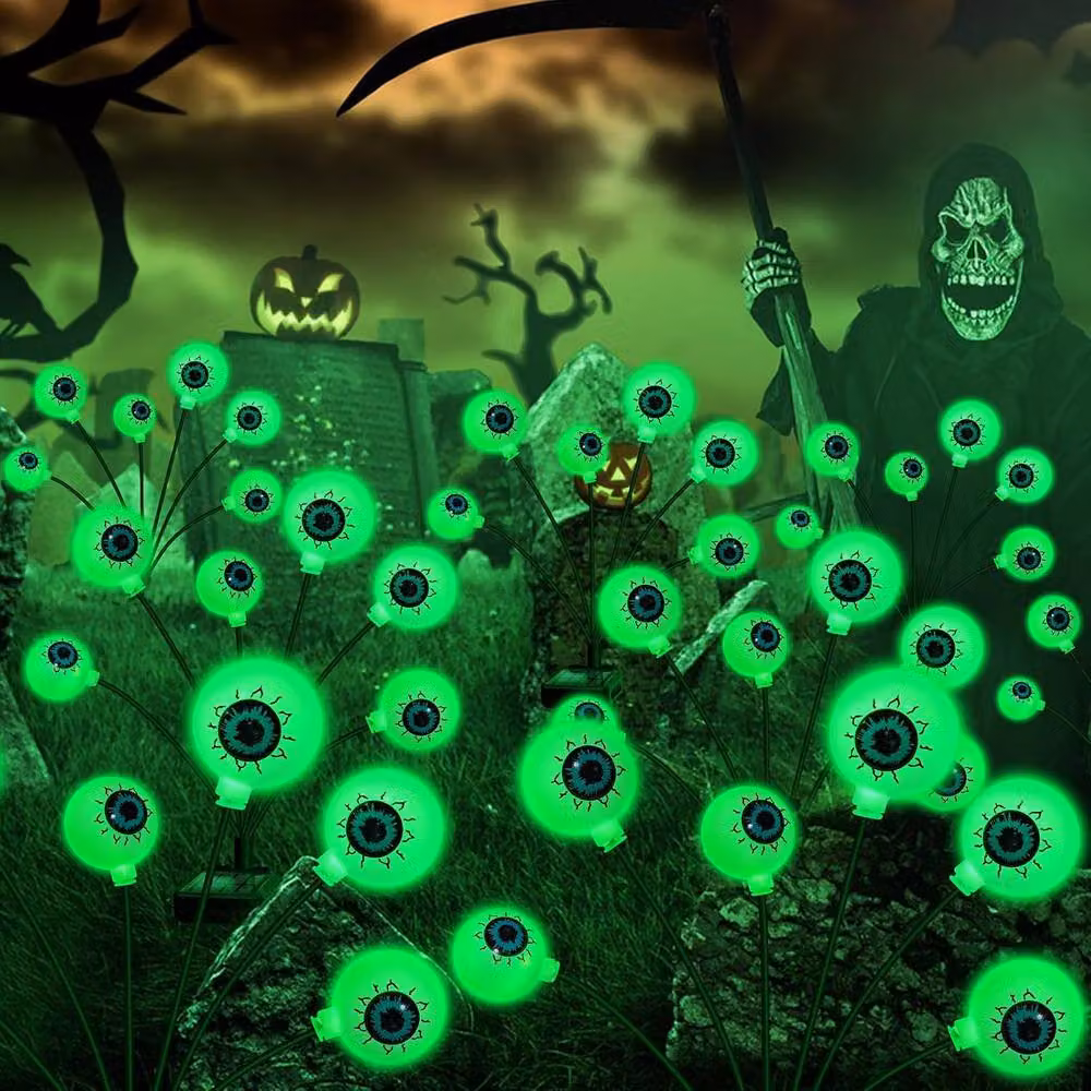 Garwarm Solar Halloween Spooky Eyeball LED Decorations, 4 Pack, Green – 5