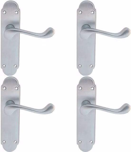 Loops 4 Pairs of Victorian Upturned Handles with Latch Backplate in Satin Chrome, 170 x 42 mm