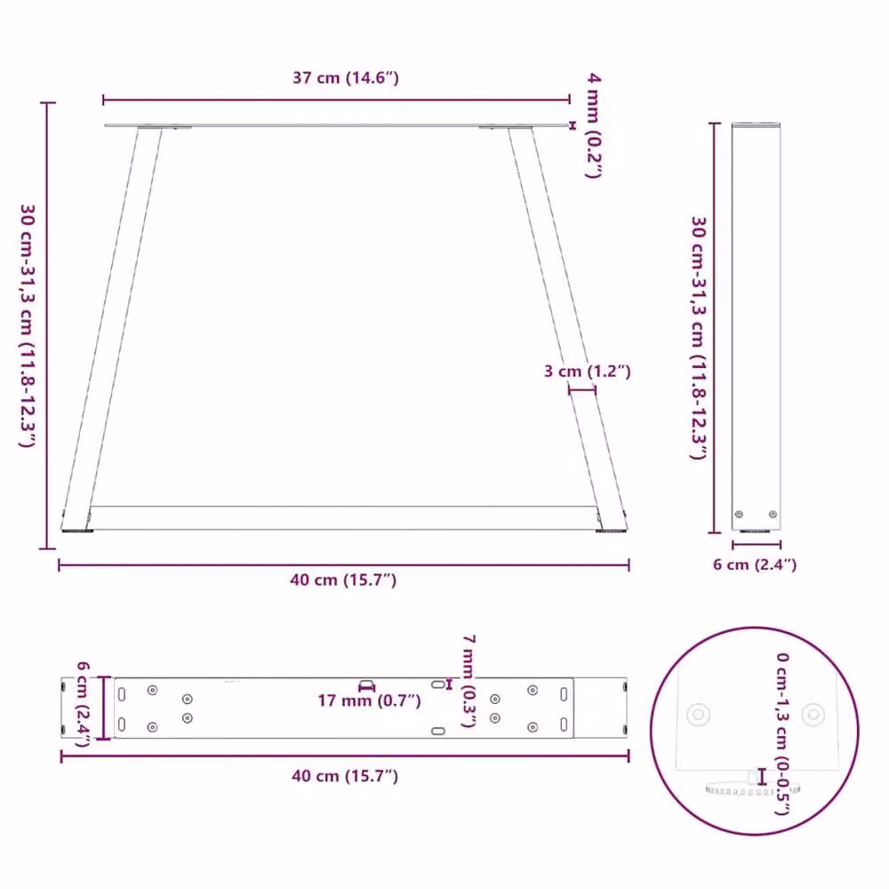 Berkfield Home V-Shape Dining Table Legs, 2 Pieces, Black Steel, W: 40 cm, H: 30-31.3 cm – 5