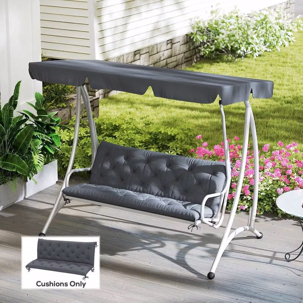 VOGREX 3 Seater Garden Bench Cushion with Ties, Dark Grey – 3