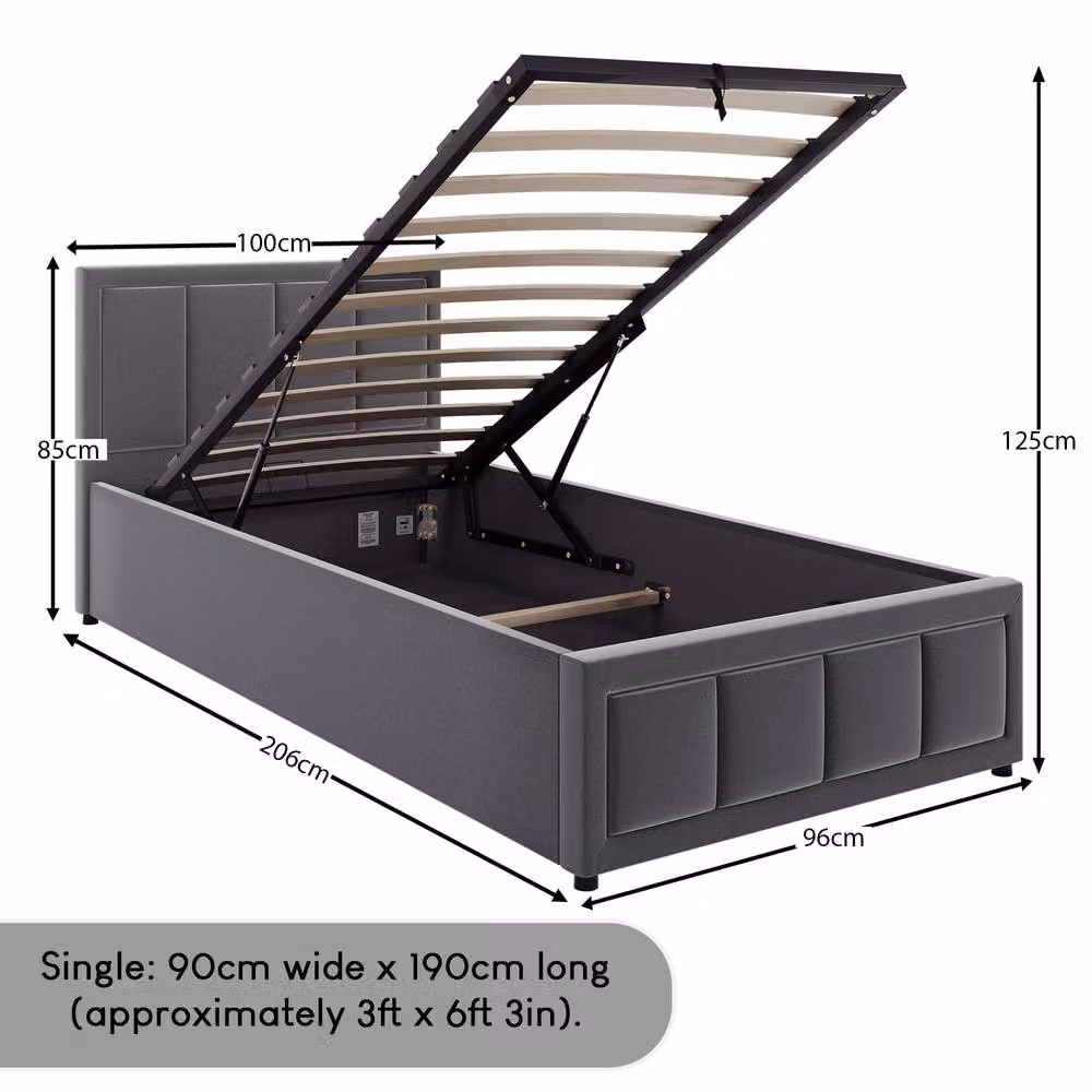 Vida Designs Vanita Single Ottoman Bed Frame with Storage in Dark Grey Linen Fabric – 5