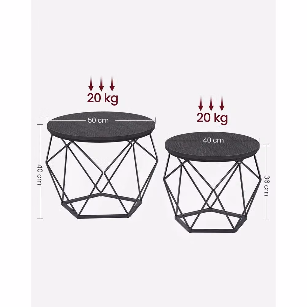 EONLION Set of 2 Black Round Nesting Side Tables with Matt Metal and MDF Finish – 2