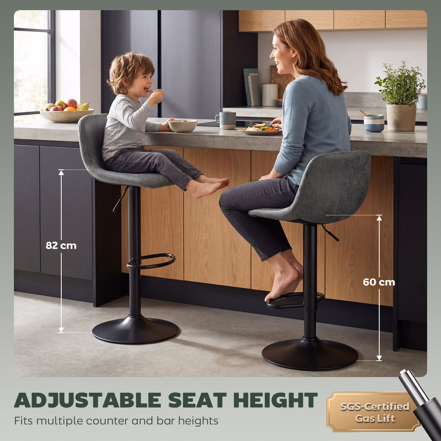 HOMCOM Set of 2 Modern Swivel Bar Stools with Footrest in Green Synthetic Leather – 4