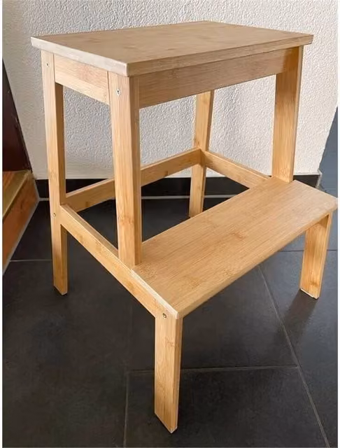 SPETLEK Bamboo Wooden Step Stool and Portable Kitchen Ladder in Natural Brown