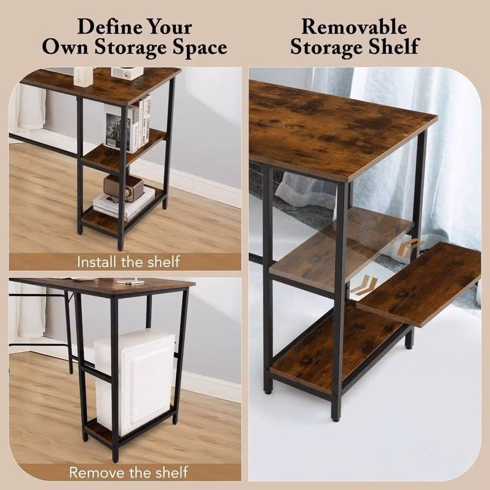 FORGEVIO L-Shaped Corner Computer Gaming Desk in Brown – 4