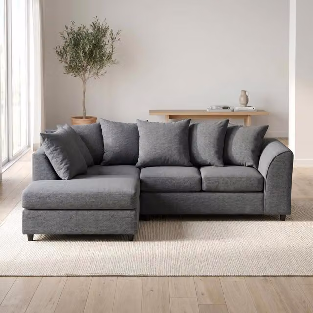 Abakus Direct Harriet Relaxed Linen Corner Sofa with Chaise and Scatter Cushions, Grey, Left-hand Facing