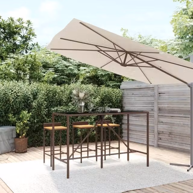 Berkfield Home Bar Table in Brown with Glass Top and Poly Rattan, W/D/H: 180 x 70 x 110 cm – 1