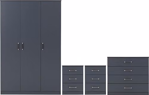 Seconique Dakota 3 Door Wardrobe Bedroom Set in Matt Dark Grey, H: 175 cm, W: 110 cm, D: 48 cm