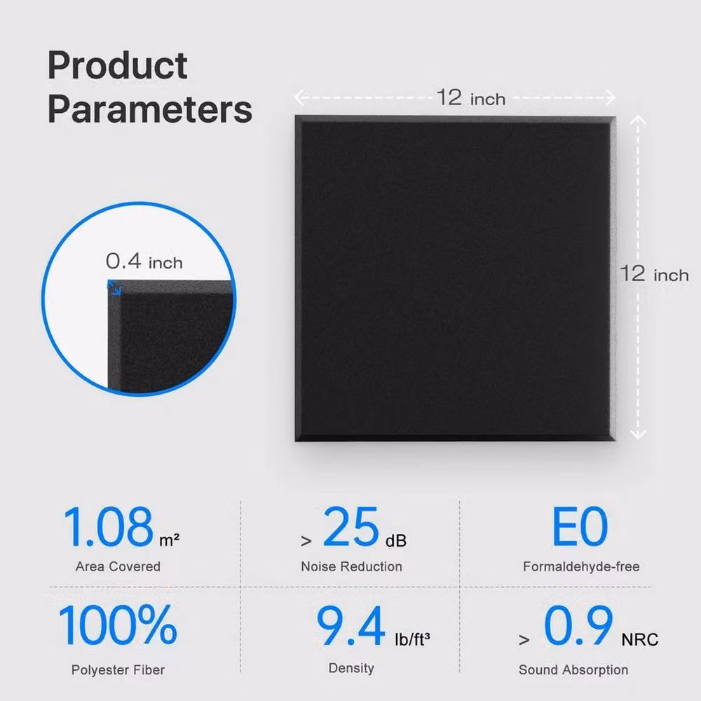 PAWNORA 12 Pack Self Adhesive Black Felt Acoustic Wall Panel Tiles – 2