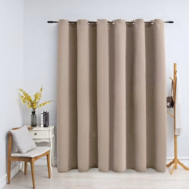 Berkfield Home Blackout Curtain with Metal Rings, Beige, W: 290 cm, H: 245 cm – 1