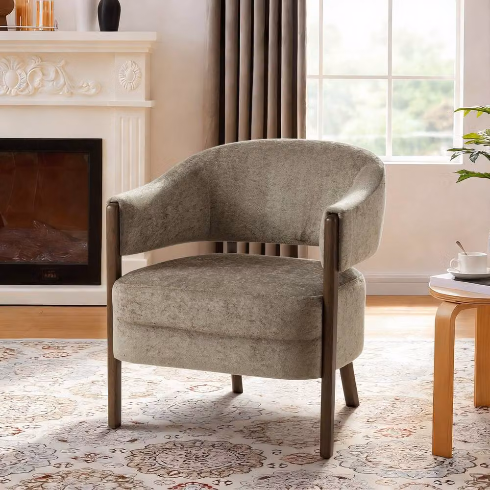 STILVORA Modern Tub Armchair with Beige Fabric Upholstery and Solid Wood Frame – 3