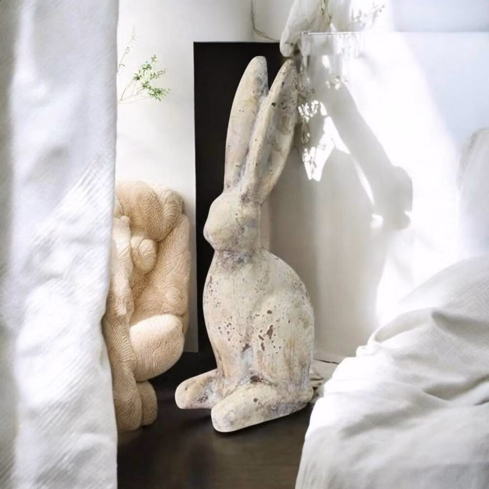 Minster Rabbit Ornament in Beige Concrete, H26 x W9 x D9 cm – 3