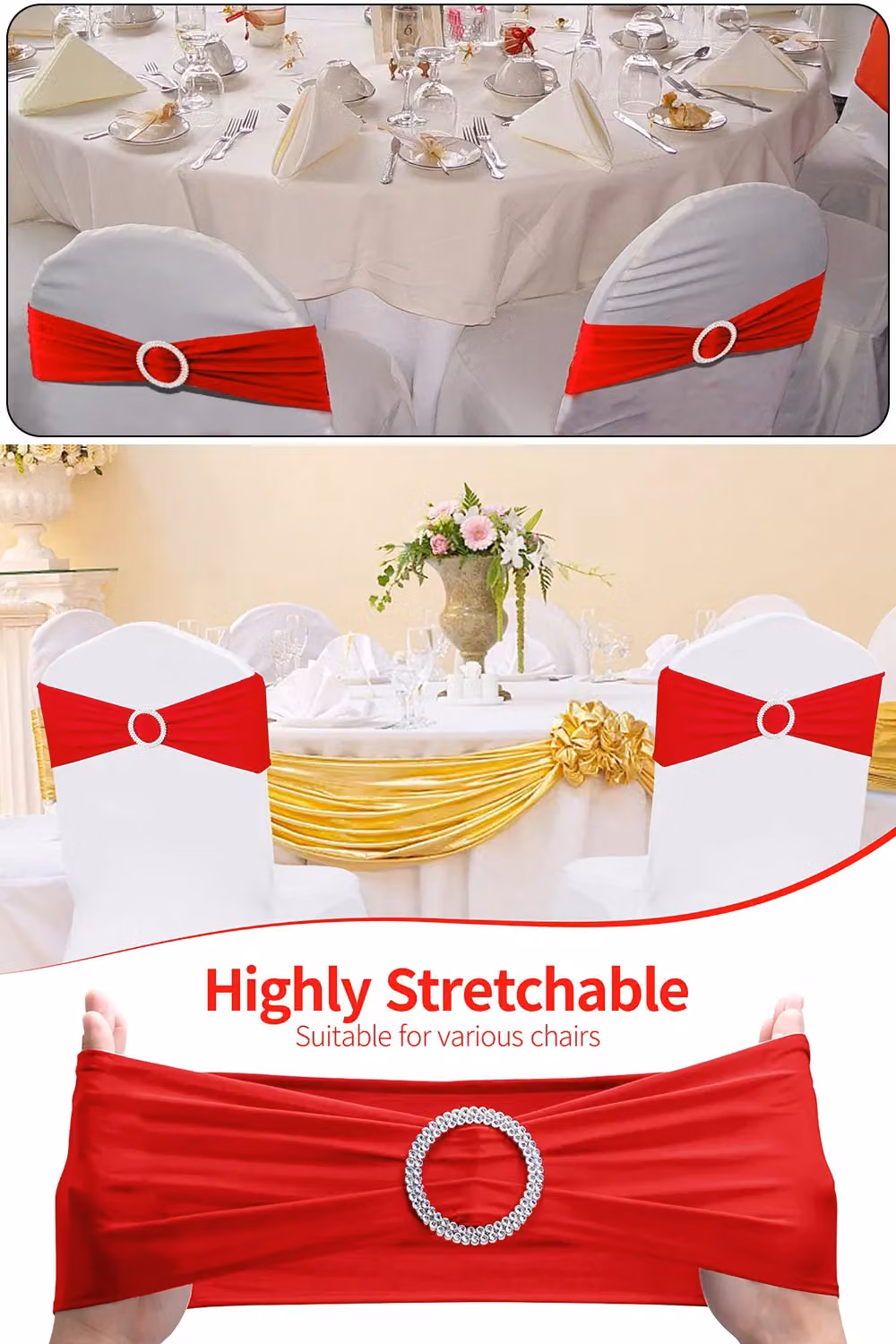 Neel Blue Red Spandex Chair Bands with Slider Buckle, 10-Piece Set of Stretchy Elastic Chair Sashes for Dining Chairs – 2