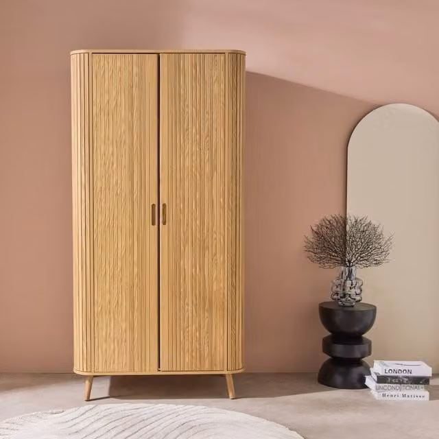 sweeek Wood Effect Cabinet with Internal Shelves and Hanging Rod, Light Brown, H 180 x W 90 x D 60 cm