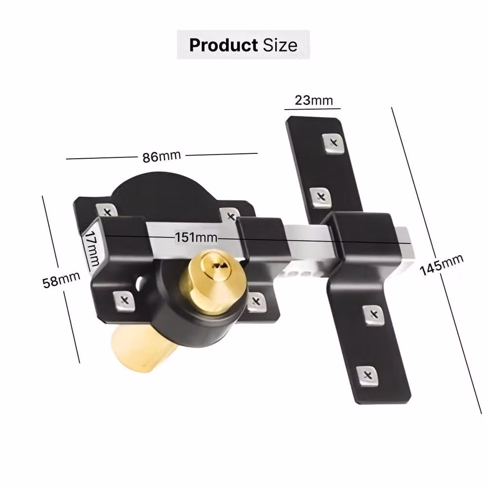 VOGREX Gate Lock 70mm Double Long Throw Bolt with 5 Keys, Black – 2