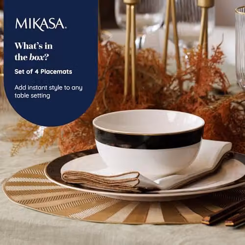 Mikasa Set of 4 Round Faux Leather Placemats in Gold, Diameter: 38 cm – 2