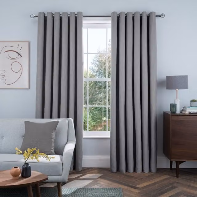 Smart Living Wholesale Ltd. Luxury Linen Look Eyelet Blackout Lined Curtains, 2 Panels, Grey