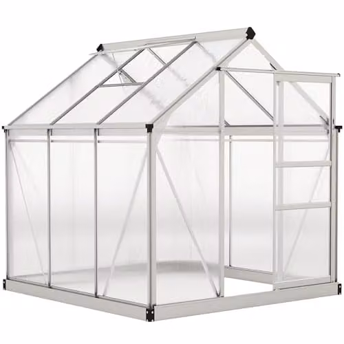 Outsunny Silver Aluminium Walk-In Polycarbonate Greenhouse with Sliding Door