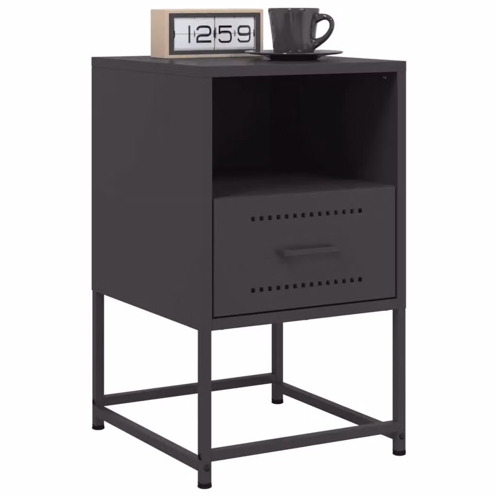 Berkfield Home Set of 2 Black Metal Bedside Cabinets, W/D/H: 36 x 39 x 60.5 cm – 3