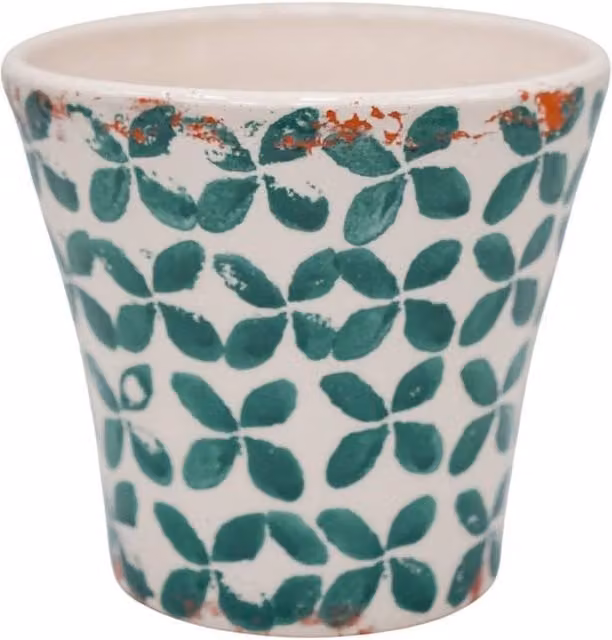 Ivyline Porto Green Ceramic Tapered Planter H: 17.5 cm, D: 19 cm