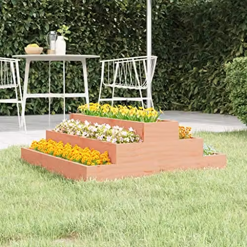 vidaXL Douglas Wood Planter Tub, Brown, W: 80 cm, D: 80 cm, H: 27 cm – 2