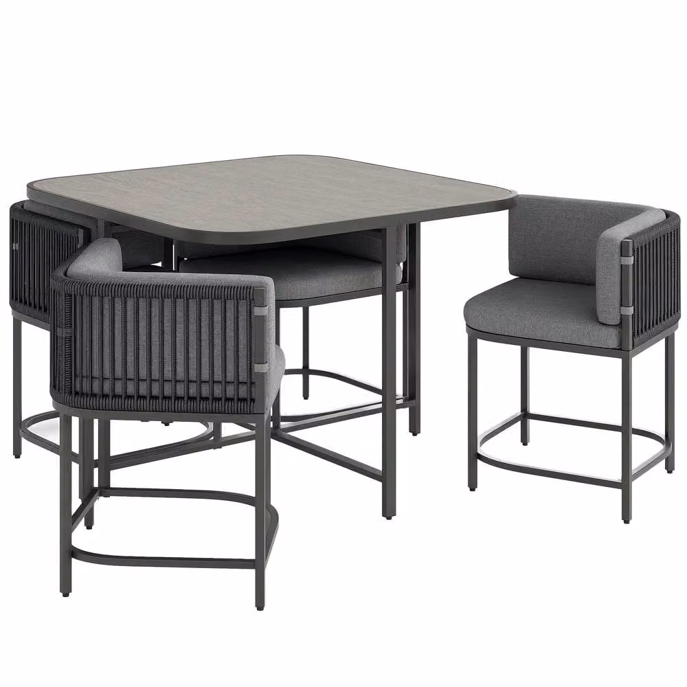 OUTSUNNY 4 Seater Rattan Dining Set with Cushions in Charcoal Grey – 2
