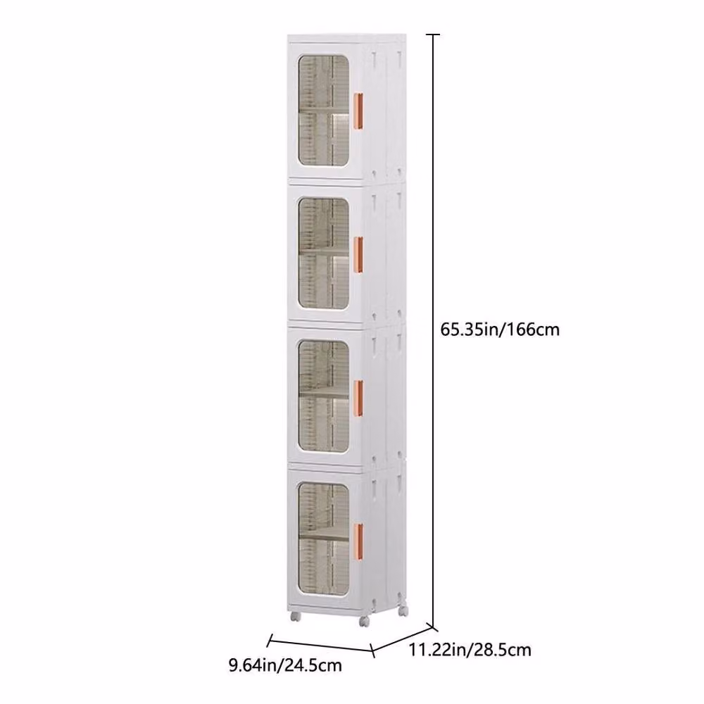 KORVIXA Slim Narrow Foldable Bathroom Cabinet with Glass Doors in White – 2