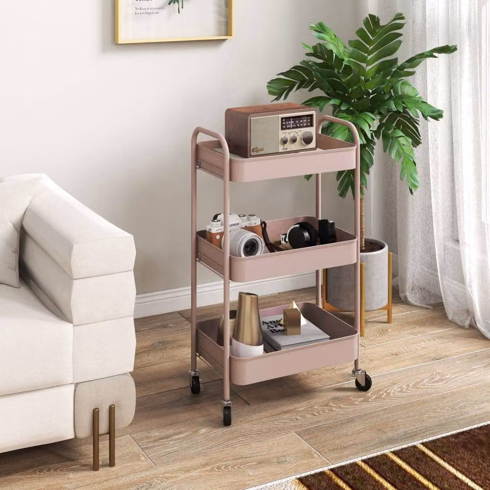 Wyld Haus Razira 3 Tier Pink Metal Storage Trolley – 3