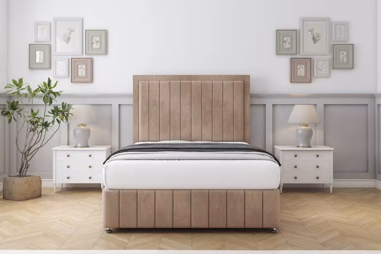 Sloomy Pemberton Naples Divan Set with 26 inch Headboard and Footboard in Light Brown, Double, W/D/H: 140 x 200 cm