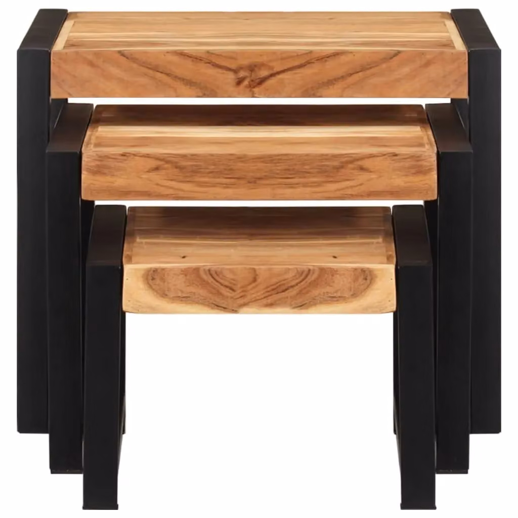Berkfield Home Set of 3 Nesting Tables in Brown Solid Wood with Sheesham Finish – 1