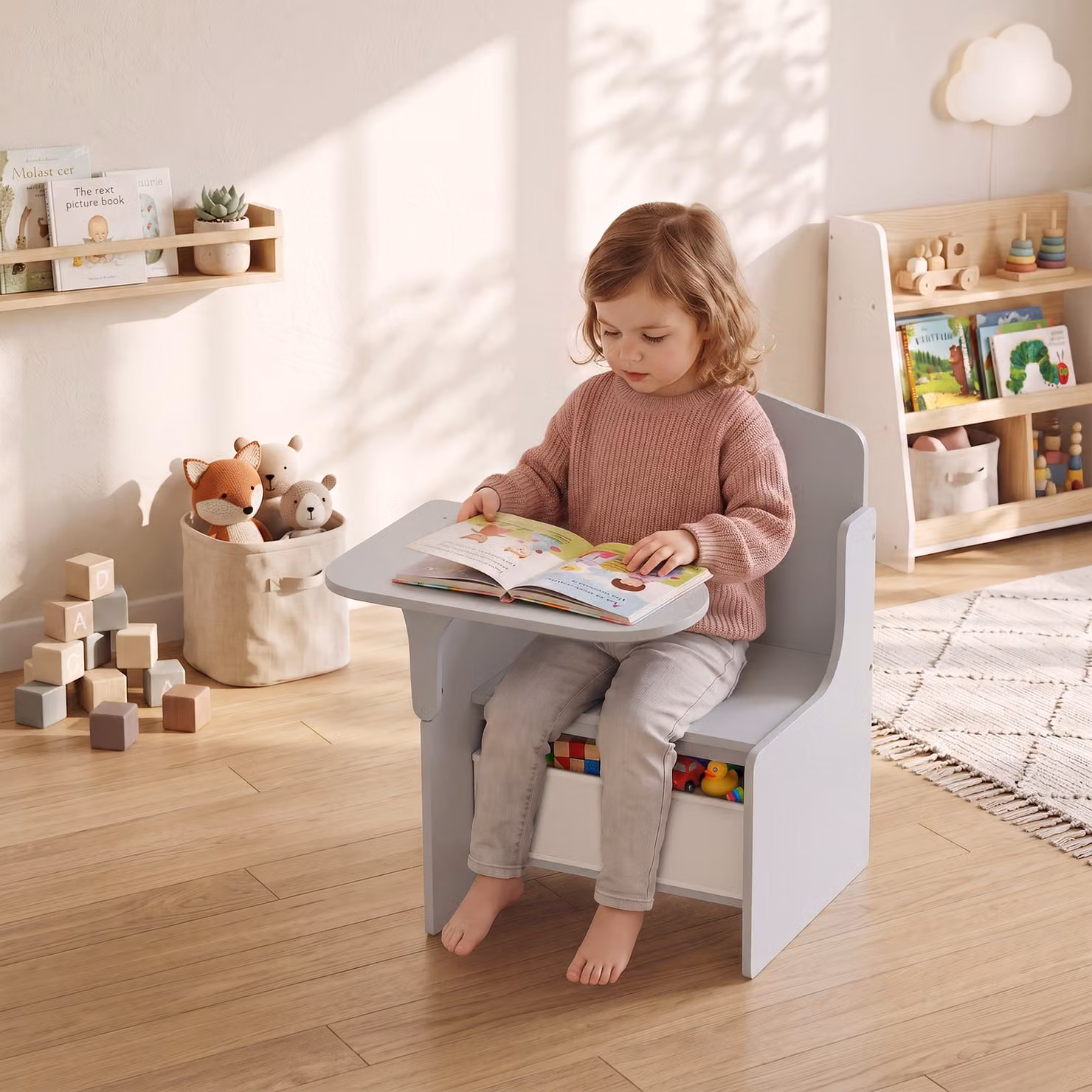 AIYAPLAY Kids Table and Chair Set with Storage Bins in Grey – 2