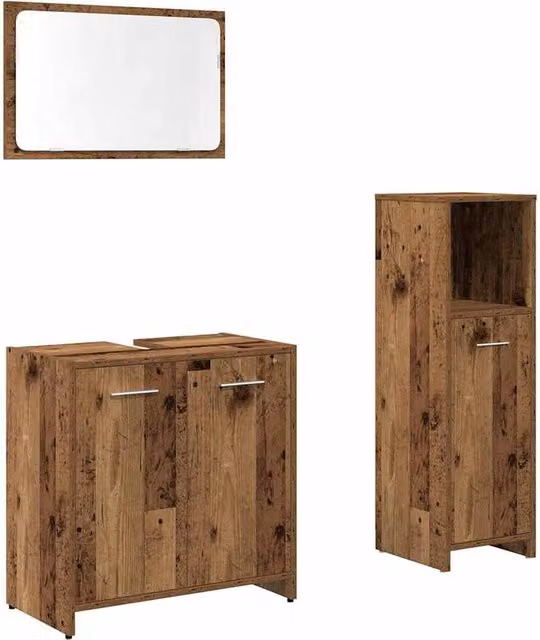 Berkfield Home 3 Piece Freestanding Bathroom Furniture Set in Old Wood Brown – 1
