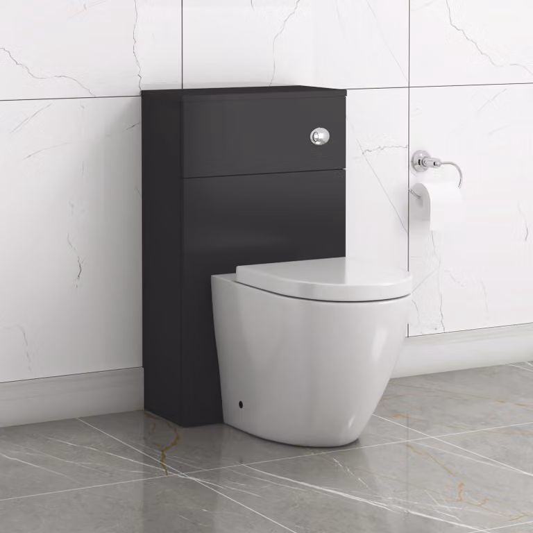 Royal Bathrooms Turin 500mm Matt Black Back to Wall WC Unit with Elva White Ceramic Rimless Toilet Pan, Soft Close Seat and Cistern