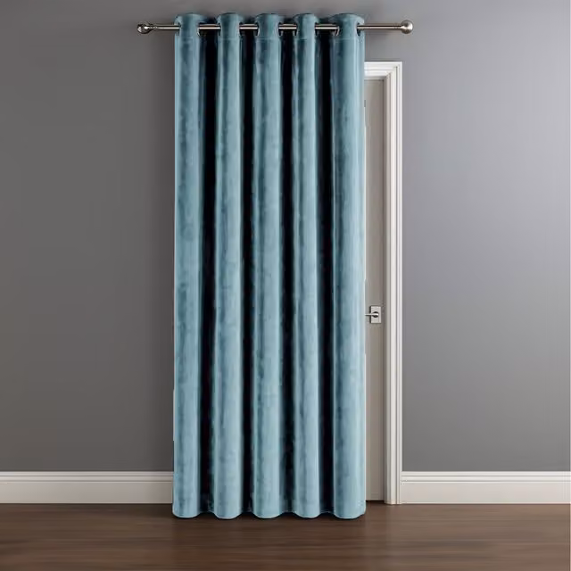 Velosso Petrol Blue Matte Velvet Thermal Insulating Opaque Rod Pocket Fabric Panel Curtain