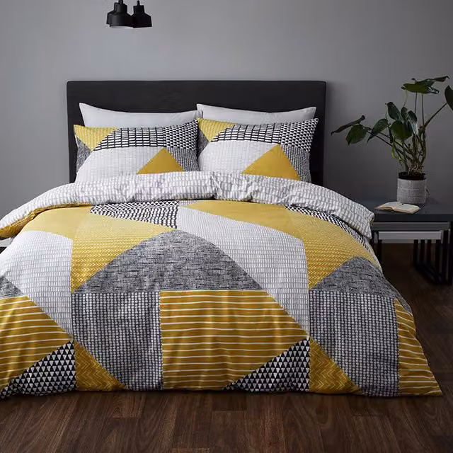 Catherine Lansfield Larsson Geo Reversible Duvet Cover Bedding Set in Yellow