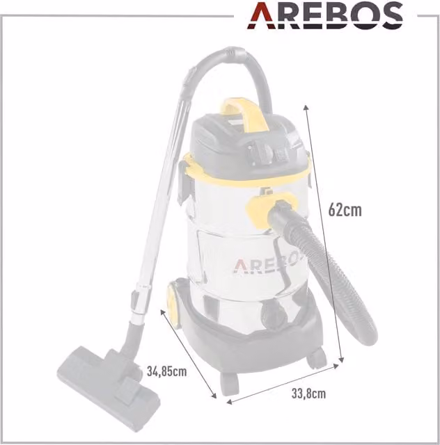 AREBOS Blue Industrial Wet and Dry Vacuum Cleaner with Stainless Steel Components