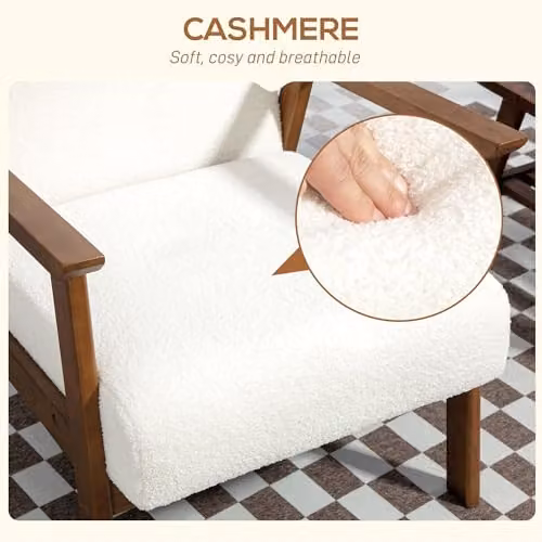 HOMCOM Mid-Century Boucle Accent Armchair with Solid Wood Frame in White – 5