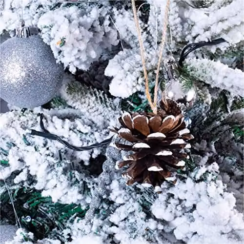 Netagon Home White Tipped Brown Hanging Pine Cone Bauble Decorations, Pack of 6 – 1