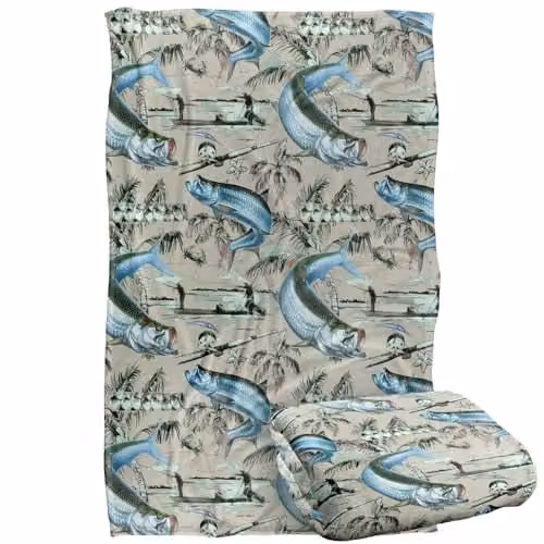 JQ Licensing Tarpon Tiki Fishing Pattern 2 Super Soft Silky Touch Fleece Throw Blanket, Multicolour, W/D/H: 91 x 147 cm – 1