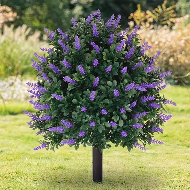 Dyzi Artificial Lavender Topiary Tree in Green and Purple, Height: 61 cm