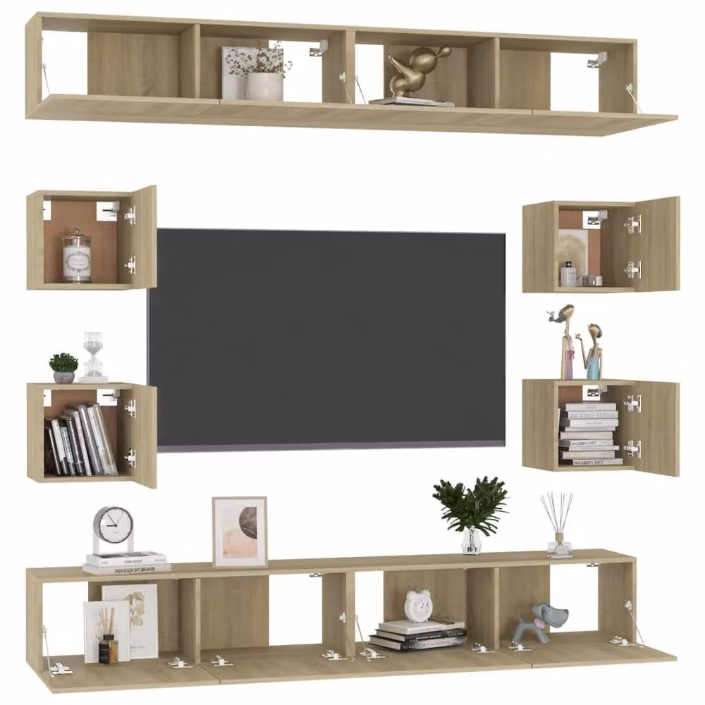 Berkfield Home 8 Piece Sonoma Oak TV Cabinet Set in Brown and Beige Engineered Wood – 3