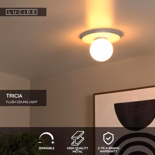 Lucide Tricia Dimmable Flush Ceiling Light, White, Ø 25 cm – 2